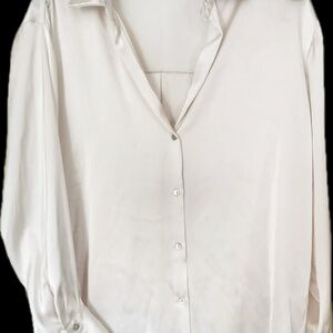 Zara Shirt Womens M ivory white Satin Blouse